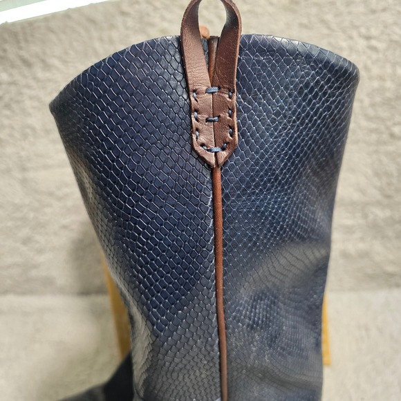 We the Free People Leather Cowboy Boots Oceano Blue Snake Embossed EU 41 10 NEW - Picture 4 of 11